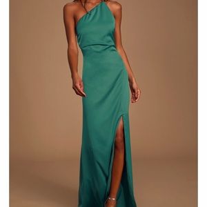 Lulus teal green satin slip maxi dress. Size small